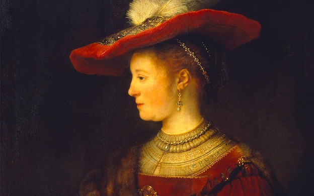 Rembrandt van Rijn, Saskia im Profil in kostbarer Kleidung, 1633-1642, Öl auf Holz, Museumslandschaft Hessen Kassel, Gemäldegalerie Alte Meister, Kassel