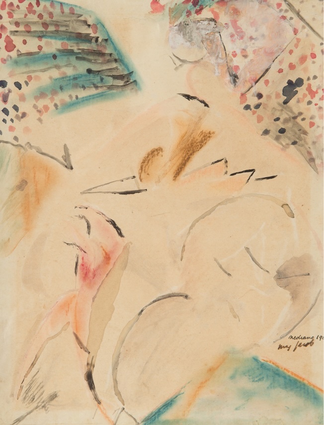 Max Jacob, Medrano - Acrobate et danseuse, 1909, dessin à l'encre noire et au carbone, aquarelle, gouache et crayon de couleur sur papier vélin machine fin, 28 x 21,5 cm , Musée des Beaux-Arts de Quimper © Adagp, Paris