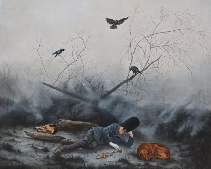 Antoine Roegiers, Le soldat endromie, 2024, huile sur toile, 130 × 162 cm © Tous droits réservés