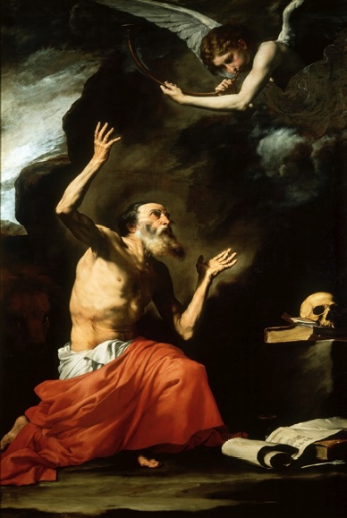 Jusepe de Ribera, Saint Jérôme et l’ange du Jugement dernier, 1626. Huile sur toile, 262×164 cm. @ Museo e Real Bosco di Capodimonte, Naples