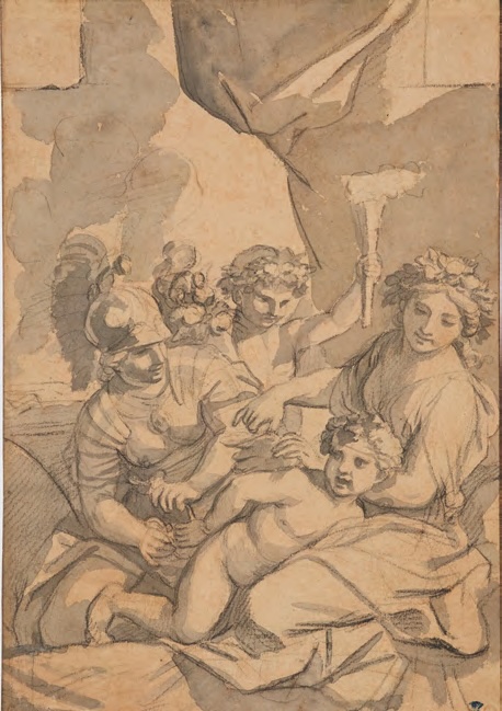 Charles Le Brun Vénus coupe les ailes de l’Amour Vers 1658-1661, pierre noire, plume et lavis gris sur papier beige Photo © Studio SLB Christian Baraja