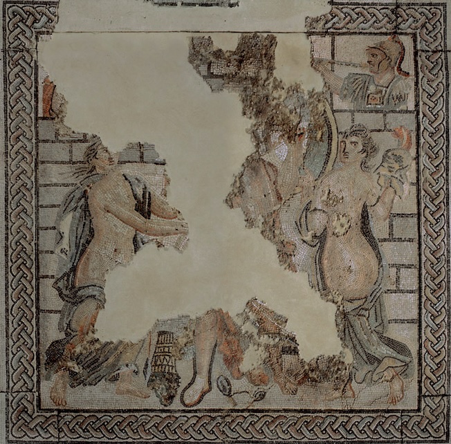 Mosaïque représentant l’épisode d’Achille à Skyros 150-200 ap. J.-C. ; Calcaire, marbre, verre, terre cuite @ Nîmes, Musée de la Romanité