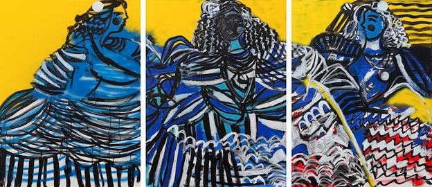 Jules Milhau. Las Meninas Acrylic and oil on canvas, 2024 Triptych,  H 132 x L 300