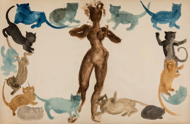 Leonor Fini, étude pour Le Livre d’Images (c.1970). Aquarelle sur papier, 65 x 100 cm.