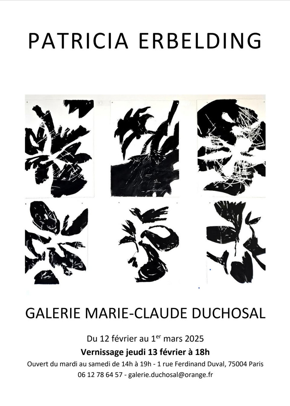 Paris, Galerie Marie-Claude Duchosal : « Un voyage en noir et blanc », de Patricia Erbelding. Du 12 février au 1er mars 2025