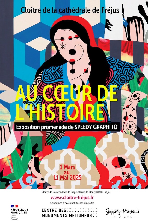 Fréjus, Cloître de la cathédrale : SPEEDY GRAPHITO, exposition-promenade. 1er mars 2025 – 11 mai 2025