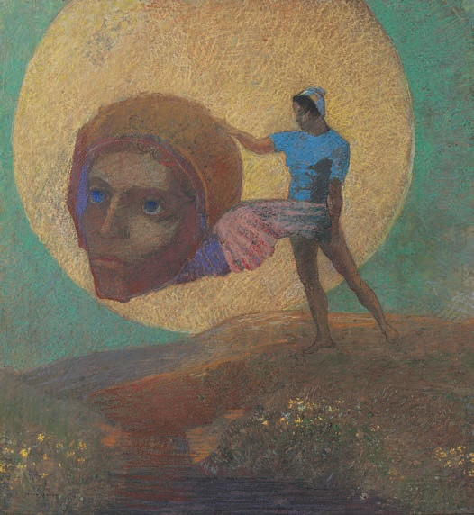 Odilon REDON (1840-1916) Figure portant une tête ailée (La Chute d’Icare), vers 1876, Pastel sur papier marouflé sur panneau, 42,8 x 44,8 cm © Collection Nahmad