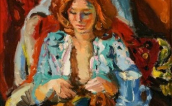 Pierre Cornu, Janet au rideau rouge, 55 x 46 cm